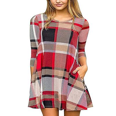 

Tailored Fashion Women Casual O-Neck Long Sleeve Casual Printed Mini Dress
