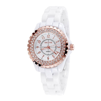 

SKONE Fashion Cool Ceramic Waterproof Watchband Vintage Excellent Rhinestone Embedded Delicate Wristwatch