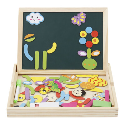 

Magnetic Drawing Board Game Double Sided Blackboard Wooden Jigsaw Puzzles Wooden Toys Educational