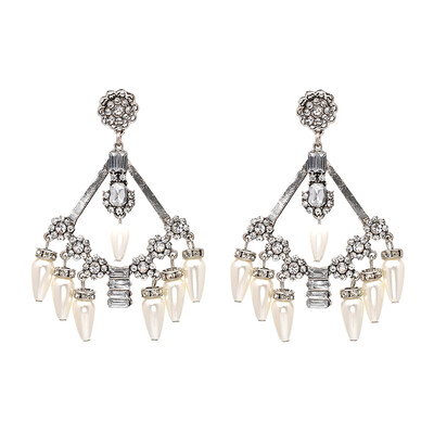 

2019 New Arrival Fashion Trend Jewelry Long Crystal With Simulated-pearl Dangle Drop Elegant Earrings For Women J50067