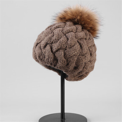 

Tailored Fashion Women Winter Knit Hat Foxes Ball Collar Set Thick Warm Solid Earmuff Hat