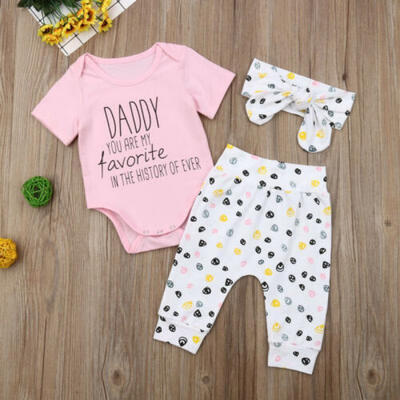 

Newborn Baby Girls Letter print Tops Romper Long Pants Outfits Set Clothes 0-24M