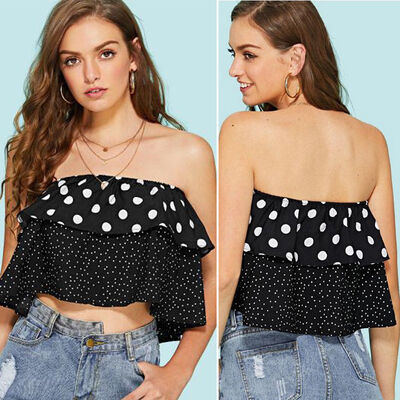 

Fashion Womens Sexy Off Shoulder Sleeveless Backless Ruffle Crop Top Shirt Tops