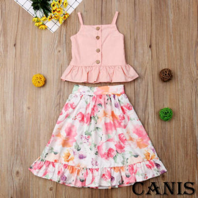 

Toddler Kid Baby Girl Strap Blouse Tops Floral Skirt Dress Outfit Set Clothes