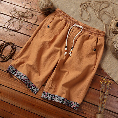 

Tailored Mens Fashion Summer Casual Print Pocket Drawstring Cotton Linen Short Pants