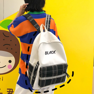 

Schoolbag womens Korean high school canvas campus ins-style check college students double-shoulder bag tide brand day-series bac