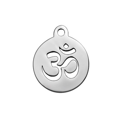 

304 Stainless Steel Charms Flat Round with Ohm Stainless Steel Color 14x12x1mm Hole 15mm