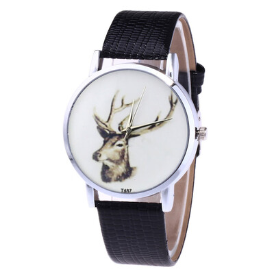 

Top Brand Watches Women Elk Pattern Dial Ladies Fashion Quartz Wristwatch Casual Leather Strap Colck Gift Zegarki Damskie