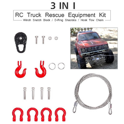 

3 IN 1 RC Truck Rescue Equipment Winch Snatch Block D-Ring Shackles Hook Tow Chain Kit for Traxxas Hsp Redcat Rc4wd Tamiya Axial