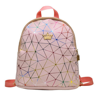 

Geometric Print Crown Decor Travel Backpacks Women Laser Leather Knapsack