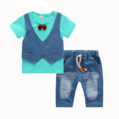 

Summer Cotton Baby Boys Clothing Sets Children Vest Fake Two Jacket Tops Shorts