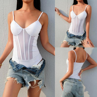 

Womens Bodycon Bodysuit V Neck Sleeveless Bandage Jumpsuit Romper Leotard Top