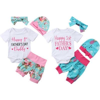 

2019 My 1st Fathers Day Outfits Newborn Baby Girl Romper Flowers Shorts Clothes