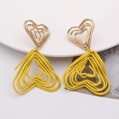 

EK868 Korean Jewelry Round Triangle Heart Drop Earrings Yellow Wire Spiral Earrings Metal Maze Exaggerated Party Jewelry