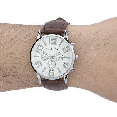 

Gobestart Trend Outdoor Sports Quartz Watch Three-eye Dial Casual Leather Belt Mens Watch