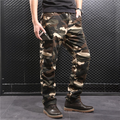 

SQSI 2019 autumn&winter new plus velvet thickening mens slim feet multi-pocket pants straight camouflage pants 4945