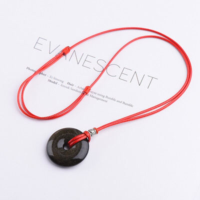 

Natural Obsidian Peace Button Necklace Personality Pendant Jewelry