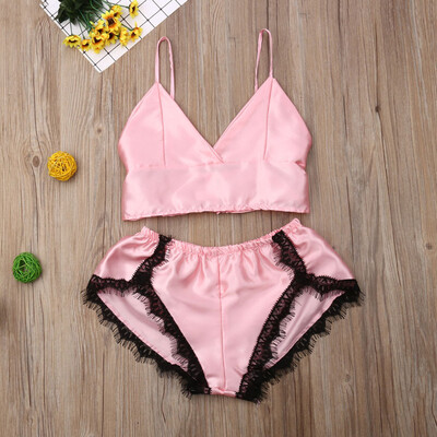 

Ladies Women Satin Lace Sleepwear Babydoll Lingerie Nightdress Pajamas Suit Sets