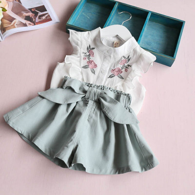 

Summer Baby Girls Clothing Set Children Heart Shirt Bow Shorts Suit Kids Floral Bow Clothes 2pcs Set