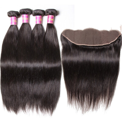 

UNice Brazilian Straight Human Hair 4 Bundles with 134 Lace Frontal Pre Plucked