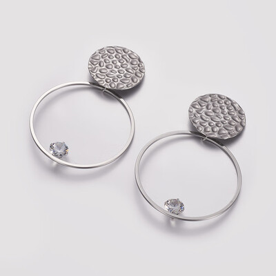 

304 Stainless Steel Dangle Stud Earrings with Rhinestone Ring Crystal Stainless Steel Color 67x45x6mm Pin 08mm
