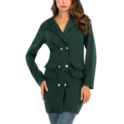 

Womens Double Breasted Button Front Military Blazer Coat Outdoor Jackets Outwear