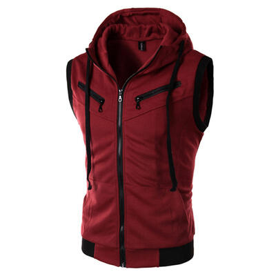 

Mens Hooded Waistcoat 2018 Fashion Male Sleeveless Jacket Zipper Pocket Gilet Casual Cotton Mens Vest