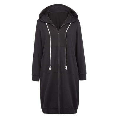 

Women New Zipper Hoodies Sweatshirts Autumn Solid Color Long Sleeve Casual Loose Long Section Coat Sweatshirts