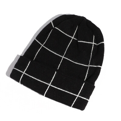 

Hat women in autumn&winter Korean wave Joker 2019 Turtleneck Hat Korea ins student Plaid warm knit Hat men