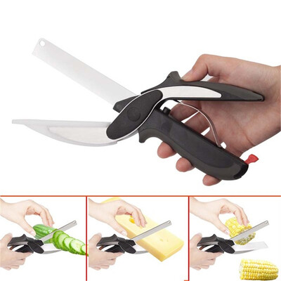 

2 in 1 Kitchen Fruits Vegetable Scissors Cutting Board Ourdoor Food Cutter Knife