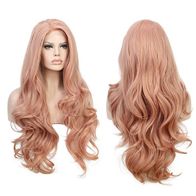

〖Follure〗New Womens Fashion Wig Pink Synthetic Hair Long Wigs Wave Curly WigCap