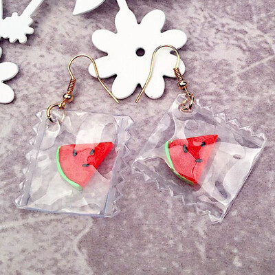 

1Pair Hot Korean Fun Candy Color Transparent Dangle Earrings Lollipop Heart Fashion Resign Rainbow Drop Earring For Women