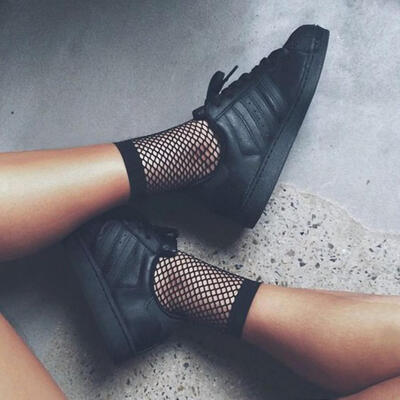 

Women Girls Fishnet Ankle High Short Socks Big Bowknot Mesh Knee-Highs Fish Net