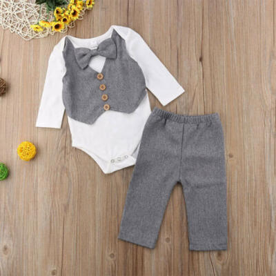 

Kids Baby Boy Gentleman Bow Tie Shirt Tops RomperPants Party Formal Set Clothes
