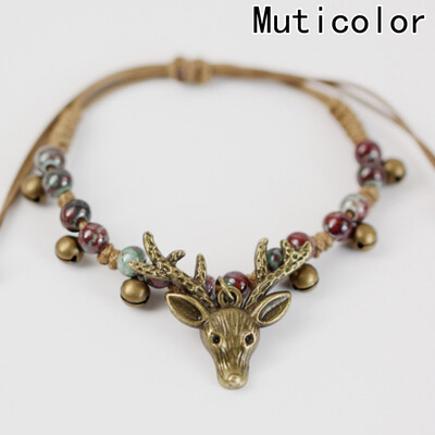 

2pcsset Deer Head Bracelet Handmade Special Bracelet National Wind Fashion Vintage Ceramic Jewelry