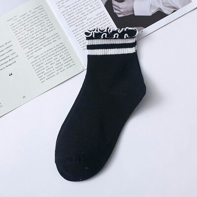 

Women Girl Kawaii Cute Cotton Striped Lace Heart High Socks Hosiery Casual Sock