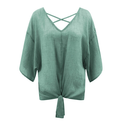 

Womens T Shirts Bat Sleeves Female T-Shirt V-neck Knotted Tops Summer Autumn T Shirts