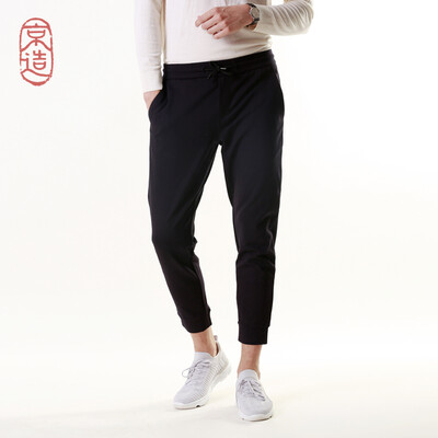 

Beijing made mens knit beam foot casual pants four sides draw drawstring solid color 2018 autumn&winter new black 36 18092A