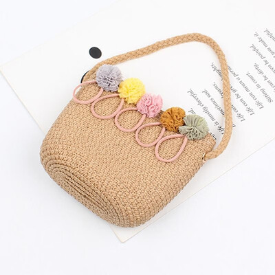 

Children Girl Straw Bag Zip Top Holiday Beach Casual Bucket Crossbody Bag Purses Shoulder Bag