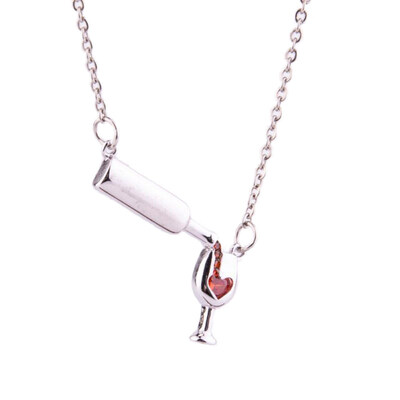 

Fashion Women Wine Bottle Cup Faux Ruby Inlaid Pendant Necklace Jewelry Gift