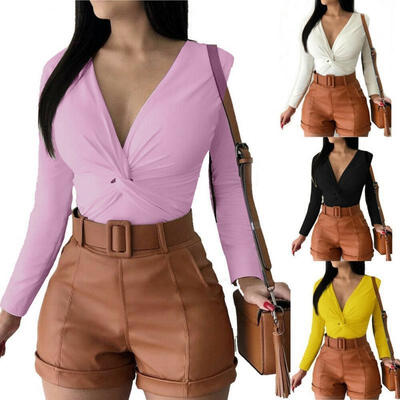 

Sexy Women Blouse T Shirt V Neck Long Sleeve Crossed Tee Ladies Casual Slim Tops