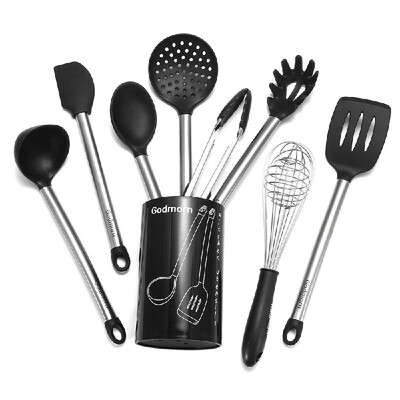 

Silicone Kitchen Utensil Sets Stainless Steel Cooking Set with Plastics Holder