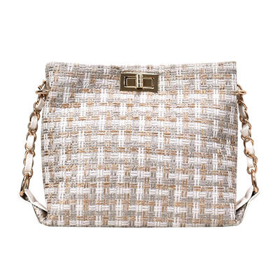 

Cotton Rope Crossbody Bag Women Woven Packs Plaid Bucket Shoulder Bags