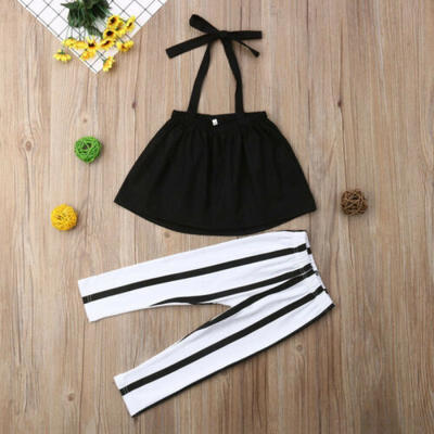

Toddler Kid Baby Girl Clothes Strap TopsStripe Long Pants Summer Outfits Set US
