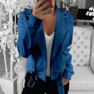 

Plus Size Womens Long Sleeve Lapel Zip Up Jacket Coat Overcoat Motorcycle Blazer