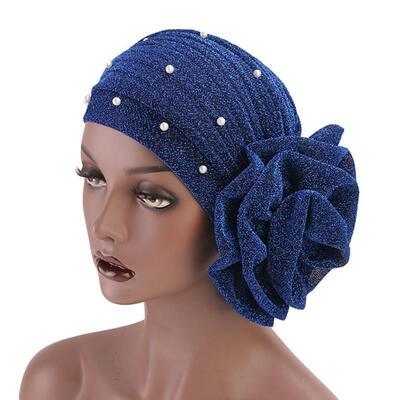 

Fashion Faux Pearl Decor Big Flower Women Muslim Hijab Turban Hat Head Wrap Cap