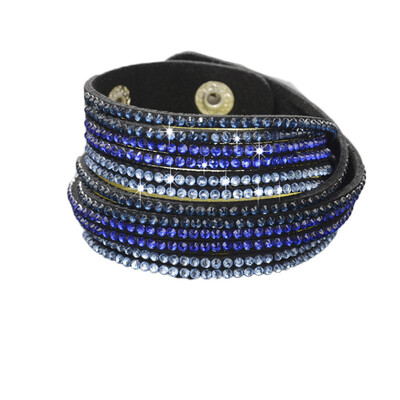 

Personality Solid Drill Colourful Rhinestone Multi-Layer Leather Rope Manual Bracelet Unisex Pair Jewellery