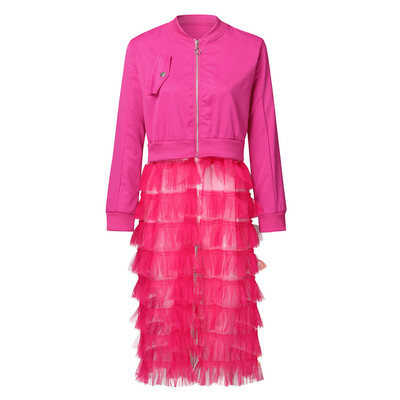 

Tailored Women Long Sleeve Mesh Splice Dresses Blouse Top Coat Jacket