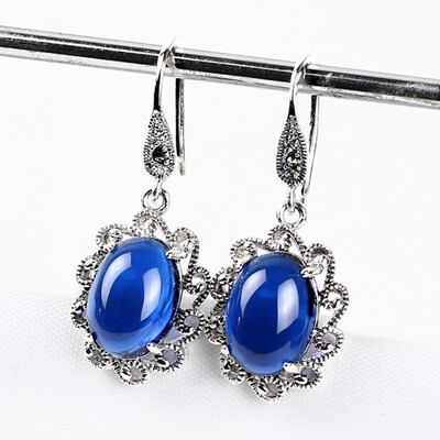 

S925 sterling silver sapphire earrings Thailand vintage Ms Mark sai tai silver ear ring earrings