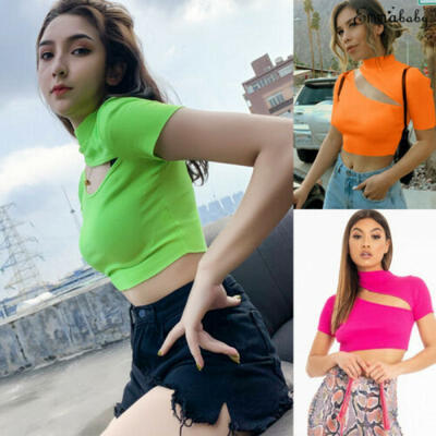 

Women Summer Wear Casual Club wear Blouse Short Sleeve Slim Crop Top Shirt
